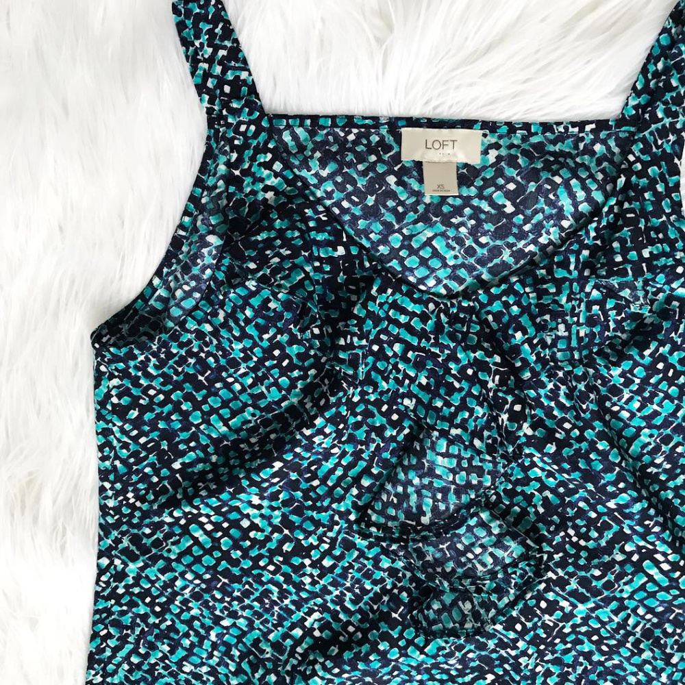 LOFT Geometric Print Ruffle Front Tank Top - Picture 3 of 6